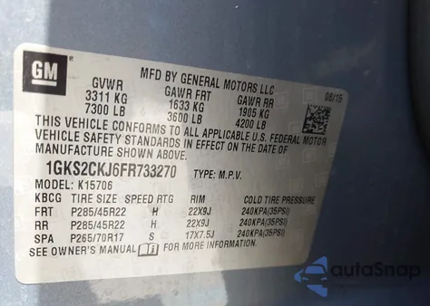 2015 GMC Yukon Denali z USA, uszkodzony, nr VIN 1GKS2CKJ6FR733270